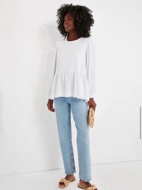 Tuckernuck Pommander Place White Carlota Peplum Blouse, XS
